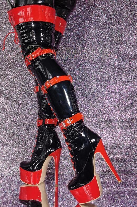 Womens Fashion Sexy Round Toe Buckle Strap Lace Up Over Knee Boots High Heels eBay