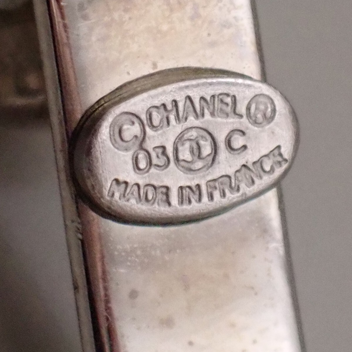 CHANEL CC Logo Mirror Bangle Bracelet 03C Silver France Accessory
