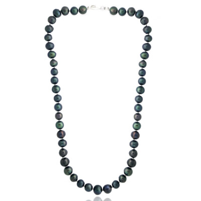 Collier De Perles D'eau Douce Cultivées 8-9mm - Couleur Paon, Longueur 18 Pouces, NEUF Sans Emballage