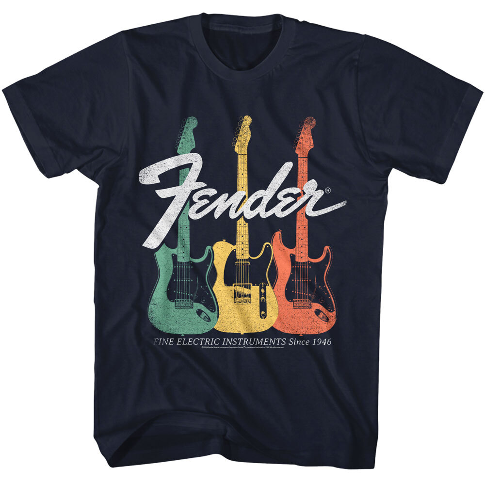Fender Guitar T-Shirt Vintage 1946 Electric Guitars Music New Navy