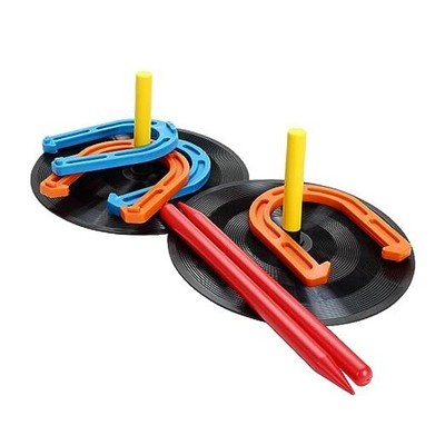 Outdoor Indoor Rubber Horseshoes Set Includes 4 Horseshoes,2 Pegs,2 blue&orange