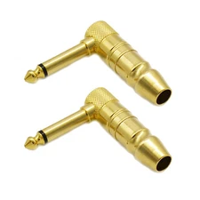 2,Gold 1/4" Jack Male Right Angle Plug for Audio Cable 6.35mm TS Connector