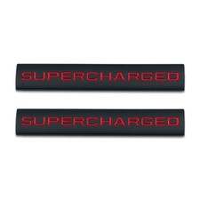 2pcs Black Metal Red Coated Car Supercharged Emblem V6 V8 Engine Badge Decal