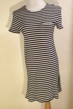 Striped Black White T shirt Shift Dress Petite XS RD Style