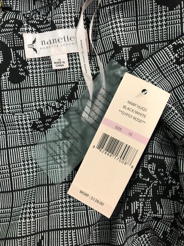 NWT Women's Nanette Lepore S/S Gypsy Rose Black/White Sheath Dress Sz 10 - Picture 12 of 12