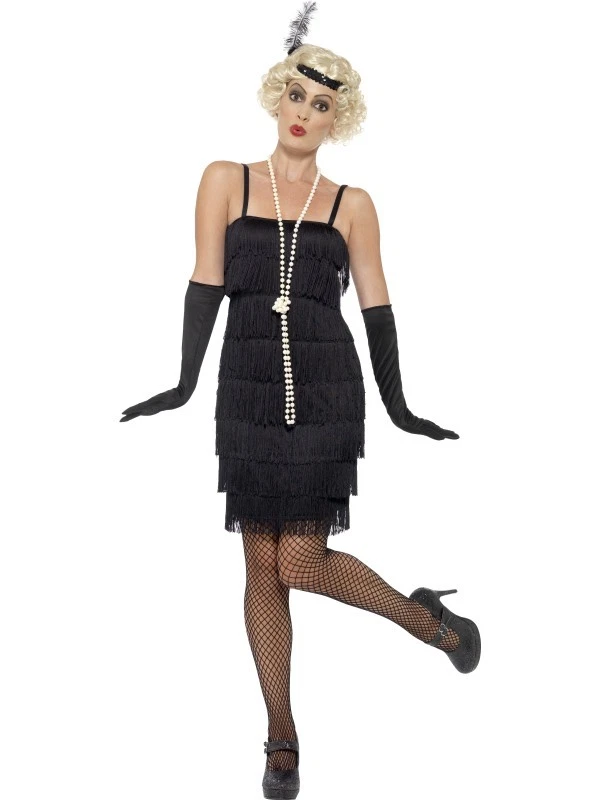 Ladies 20s Flapper Fancy Dress Costume & Gloves Charleston S-XXL Black Smiffys — 第 2/4 张图片