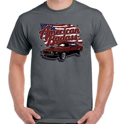 American Badass Mens Funny Muscle Car T-Shirt Flag Stars & Stripes USA  - Picture 1 of 6