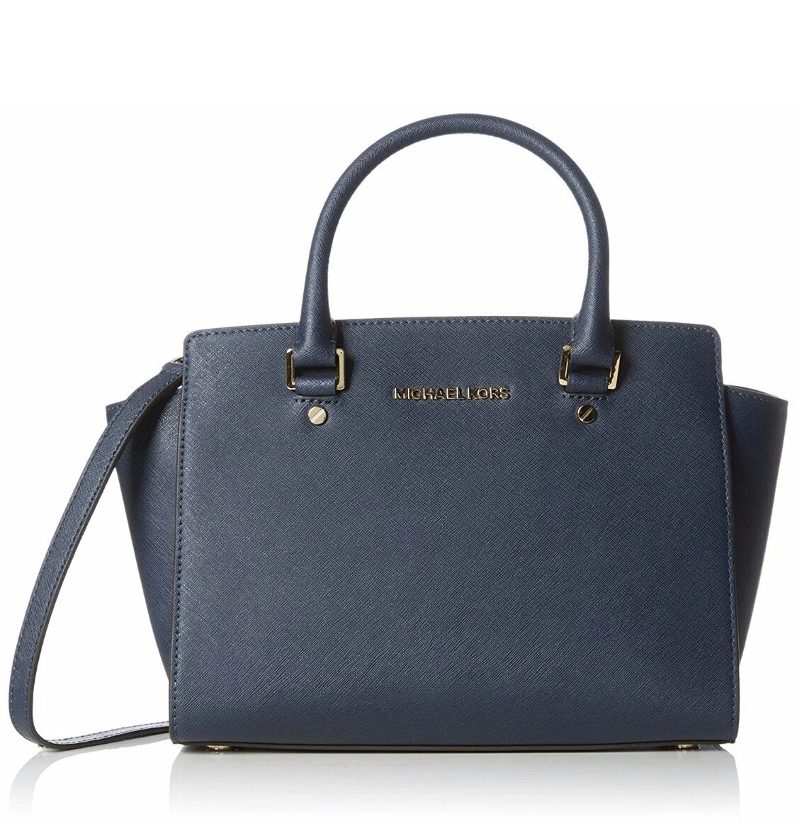 NWT Michael Kors Selma Medium Saffiano Leather Satchel Bag Navy Blue  30S3GLMS2L 190049688670