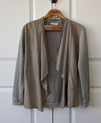 Closed Jacket Womens S Gray Tan Goat Skin Cotton Draped Front Cardigan 