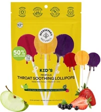 BeeKeeper Naturals Kid Propolis Throat Soothing Lollipops Variety Pack 15Count
