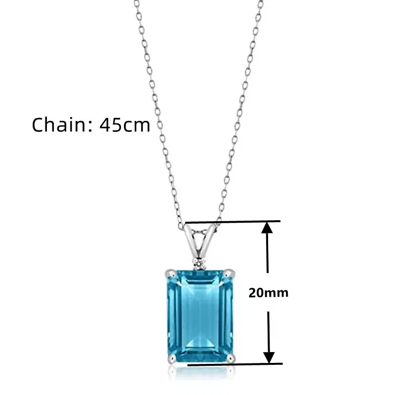 3.5 Ct Emerald Cut Aquamarine Solitaire Pendant For Women's 18" Chain 925 Silver - Image 2 of 4
