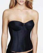 Dominique Juliette Satin Corset Strapless Longline 8950 Black Size 44F