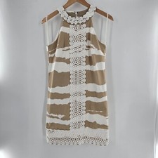Michael Kors Tan and White Tan Casual Halter Dress Abstract Print Crochet Detail