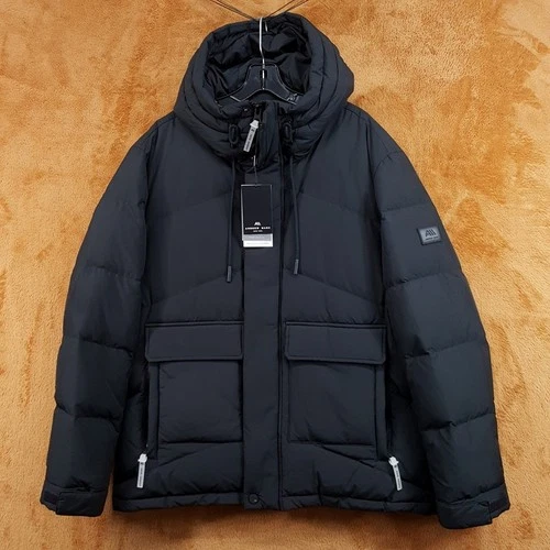 ANDREW MARC NEW YORK Puffer Jacket Mens Medium Black Hooded Winter Coat $395 - product listing photo