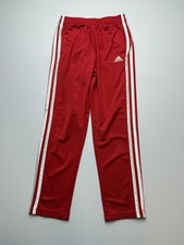 Adidas Pants Youth 7 Red 3-Stripes Track Athletic Knit Elastic Waist Joggers