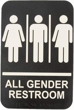 ADA All Gender Adhesive Commercial Restroom Toilet Sign with Braille 6" x 9"