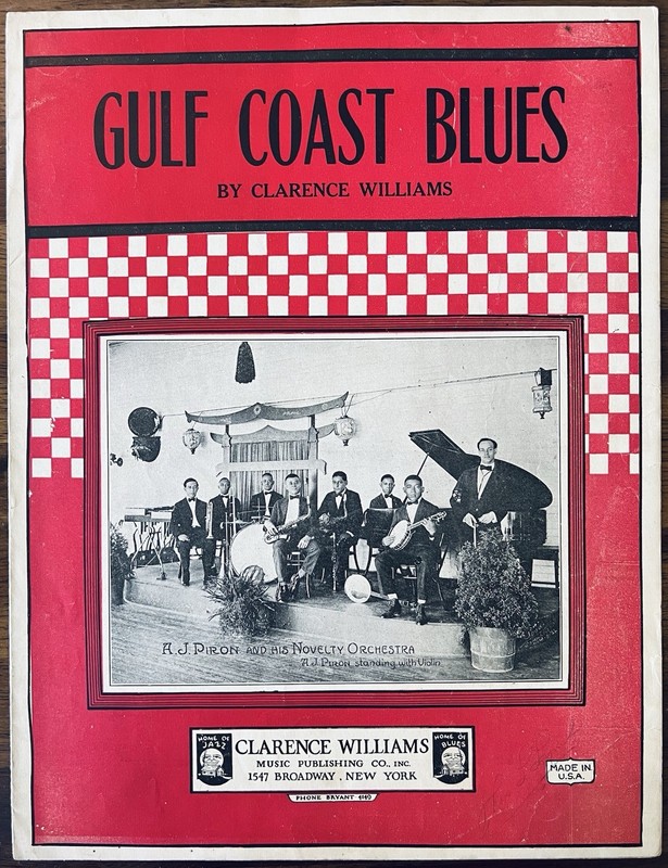 BLACK JAZZ sheet music GULF COAST BLUES feat. A. J. PIRON band CLARENCE WILLIAMS