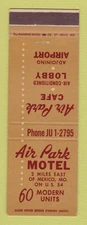 Matchbook Cover - Air Park Motel Mexico MO