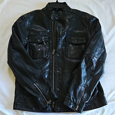 John Varvatos U.S.A. Black Leather Jacket Men's M - Full Zip Pockets