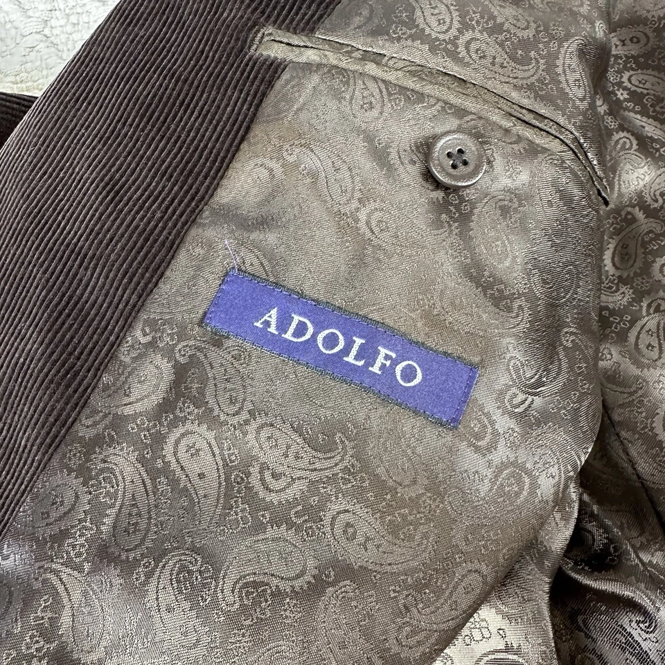 Adolpho Men’s 44R Corduroy Blazer Brown Paisley Lined Sport Coat Jacket - Image 2 of 4