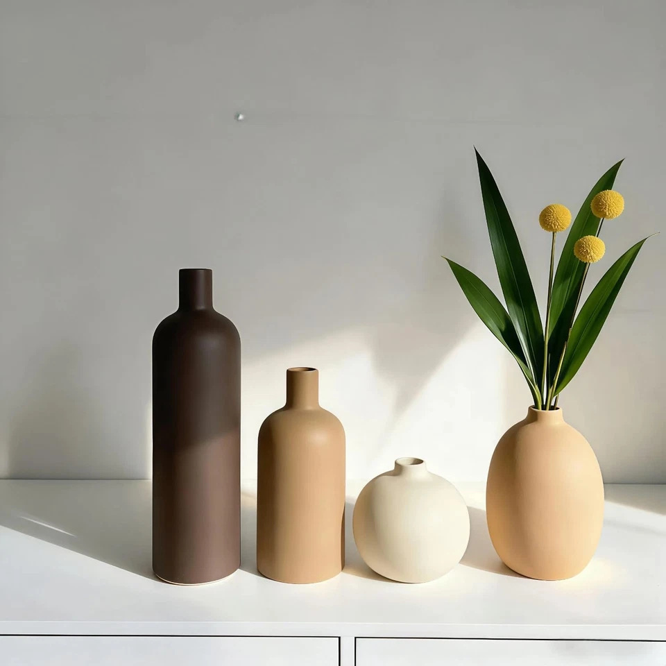 Modern Ceramic Vase Set – 4 Piece Rustic Decorative Vases for Boho Living Roo... - Image 3 of 4