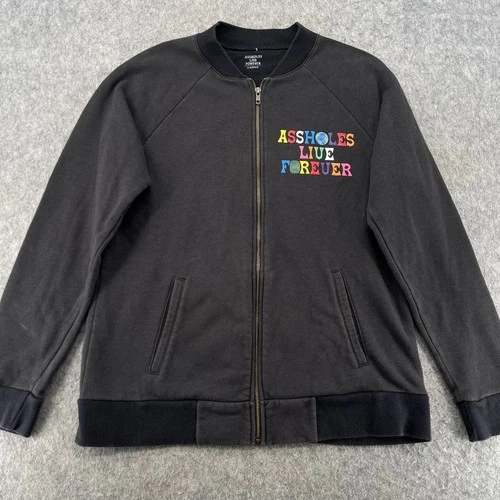 Assholes*s Live Forever Jacket Mens L Gray Full Zip Bomber Sweatshirt - product listing photo