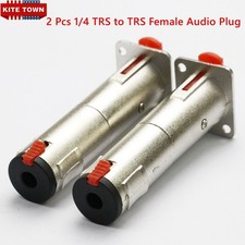 2x 1/4 TRS to TRS Female Audio Feed Thru connector Adapter for D panel mounting