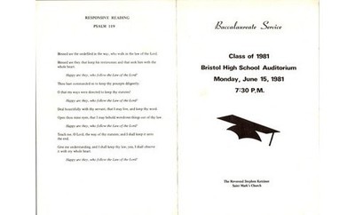 Bristol High School 1981 Baccalaureate Service Program & Order of Events Info