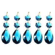 5Pcs 38mm Sky Blue Crystal Teardrop w 14mm Octagonal Bead Sky Blue