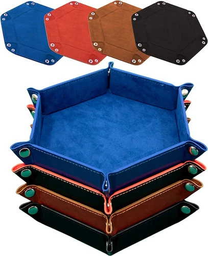 4 Pieces Dice Tray Hexagon Dice Rolling Holder Folding PU Leather Dice Trays for - Picture 1 of 12