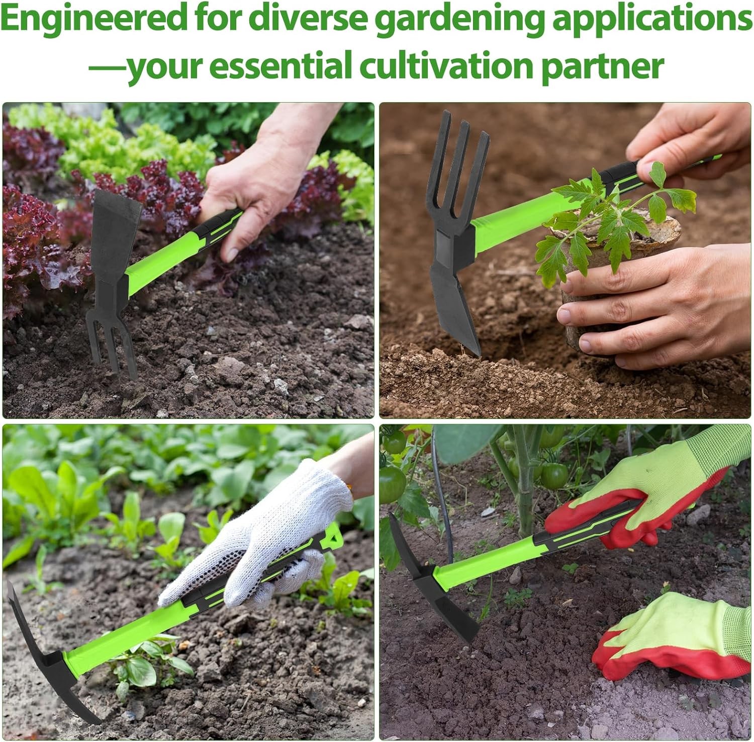 2pcs Pick Axes for Digging and Garden Hoe and Cultivator Hand Rake Garden Tool