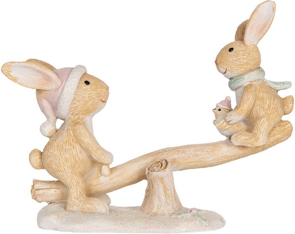 Clayre & Eef 6PR5881 Dekoration Kaninchen 16X6X11 Cm Braun & Weiß-image