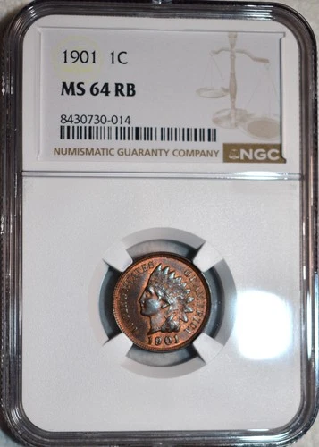 NGC MS-64 RB 1901 Indian Head Cent, Blazing, Red-Brown specimen.