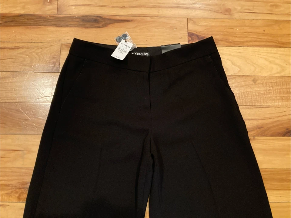 NUEVO CON ETIQUETAS $69 Express Negro Recto Oficina Pierna Ancha Pantalones Mujer Etiqueta 2S Se Ajusta 28 x 28 Foto 3 de 4