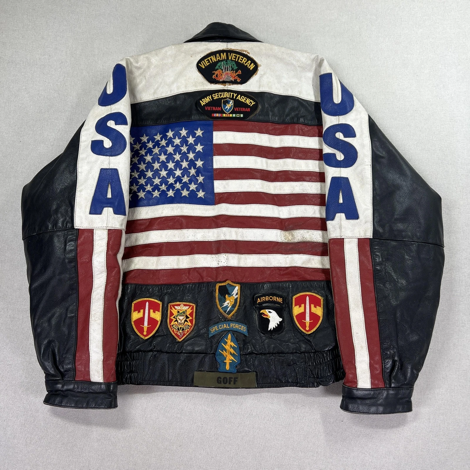 VTG Vietnam Veteran Leather Jacket Mens 4XL USA Flag MACV-SOG Patch American Top image 14