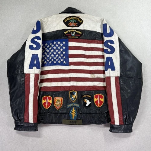VTG Vietnam Veteran Leather Jacket Mens 4XL USA Flag MACV-SOG Patch American Top image 14