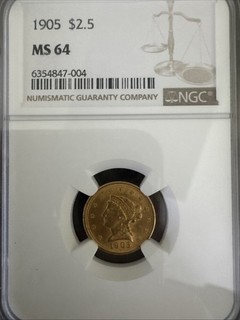 1905 US $2.5 Gold Coin Liberty Head / Quarter Eagle NGC MS 64