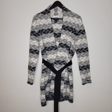 Adrienne Vittadini Women Sweater Open Front Size L Pockets Black White Grey