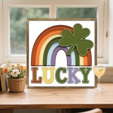 Wooden Plaque Lucky Rainbow Shamrock St Patricks Day Irish Home Wall Decoration