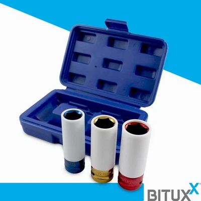 3 tlg Schlagschrauber Nüsse Schonhülse Alufelgen 1/2" 17mm / 19mm / 21mm BITUXX