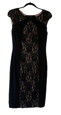 LAUREN RALPH LAUREN Little Black Dress Beige Lined Sequin Lace Stretch Size 4
