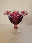 Fenton Plum Opalescent Hobnail Ruffled Compote Vase - 5.5” - No Mark