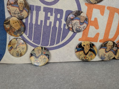 VINTAGE EDMONTON OILERS PENNANT & RONALD MCDONALD HOSUE PINS GRETZKY FURR - Foto 3 di 6