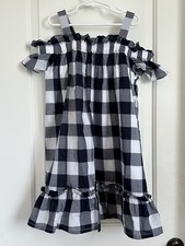 Janie and Jack girls 8 sleeveless blue white check lined ruffled dress