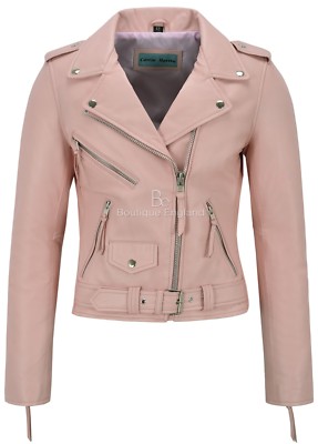 Damen Echt Leder Jacke Rosa Napa Slim Fit Biker Motorrad Style MBF