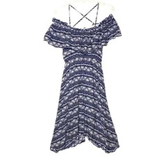 Loveriche Navy & White Boho Block Print Dress  Sz S