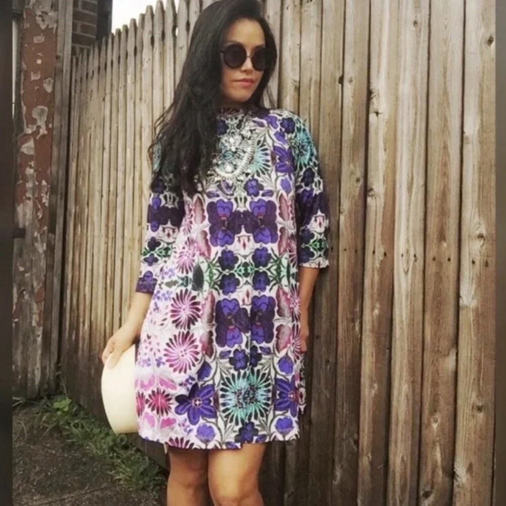 free people trapeze mini dress Free People New Romantics Fiesta Trapeze Mini Dress M Purple Floral Stretch