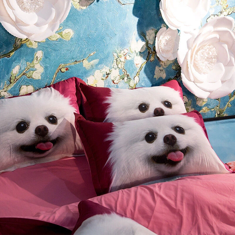 Juego de ropa de cama funda nórdica/edredón estampado perro Pomerania poliéster nuevo Foto 4 de 4