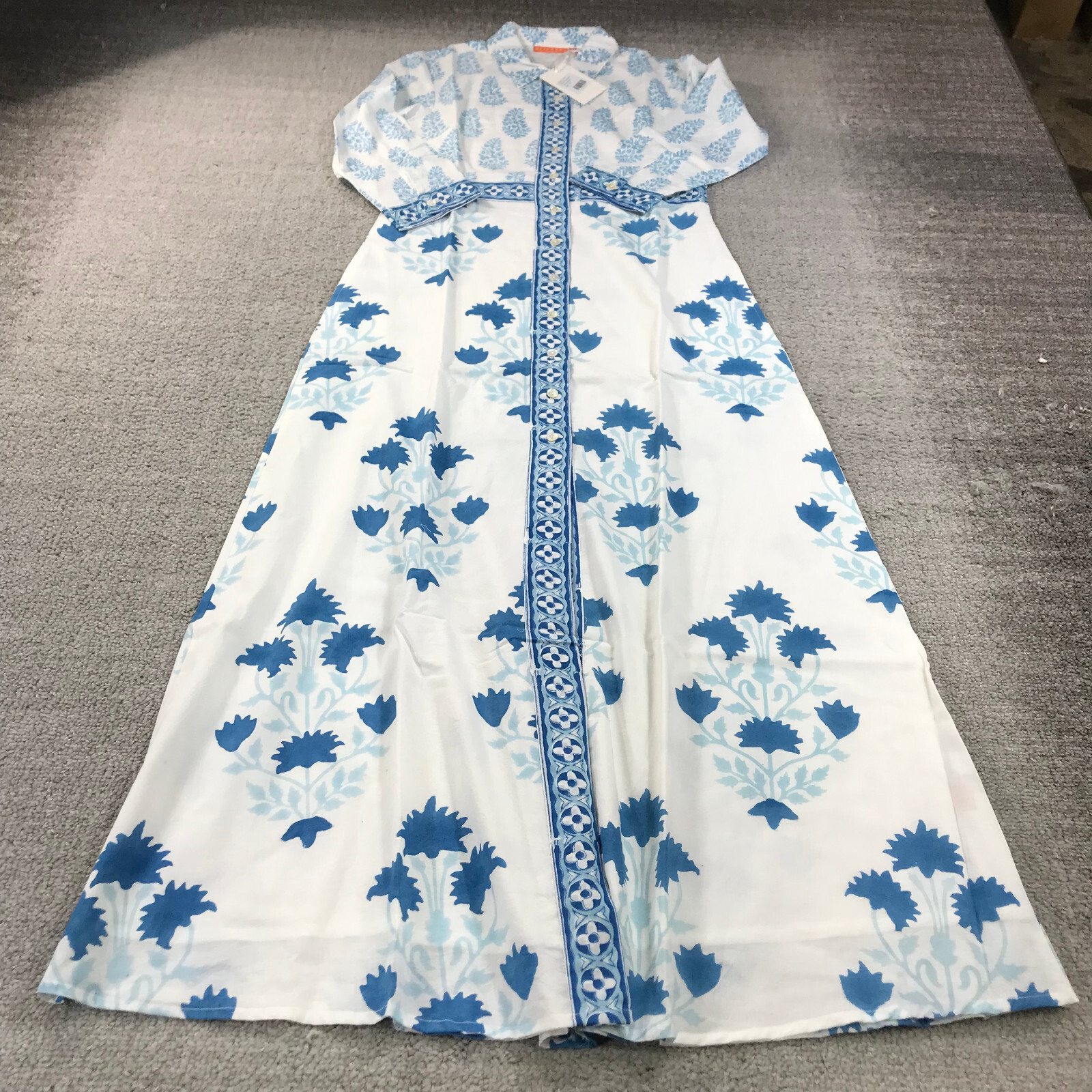 New Oliphant Dress Women Extra Small Shirt Dress Maxi White Blue Button Front eBay