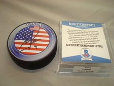 Zach Parise Signed Team U.S.A. Hockey Puck Autographed Beckett BAS COA 1A